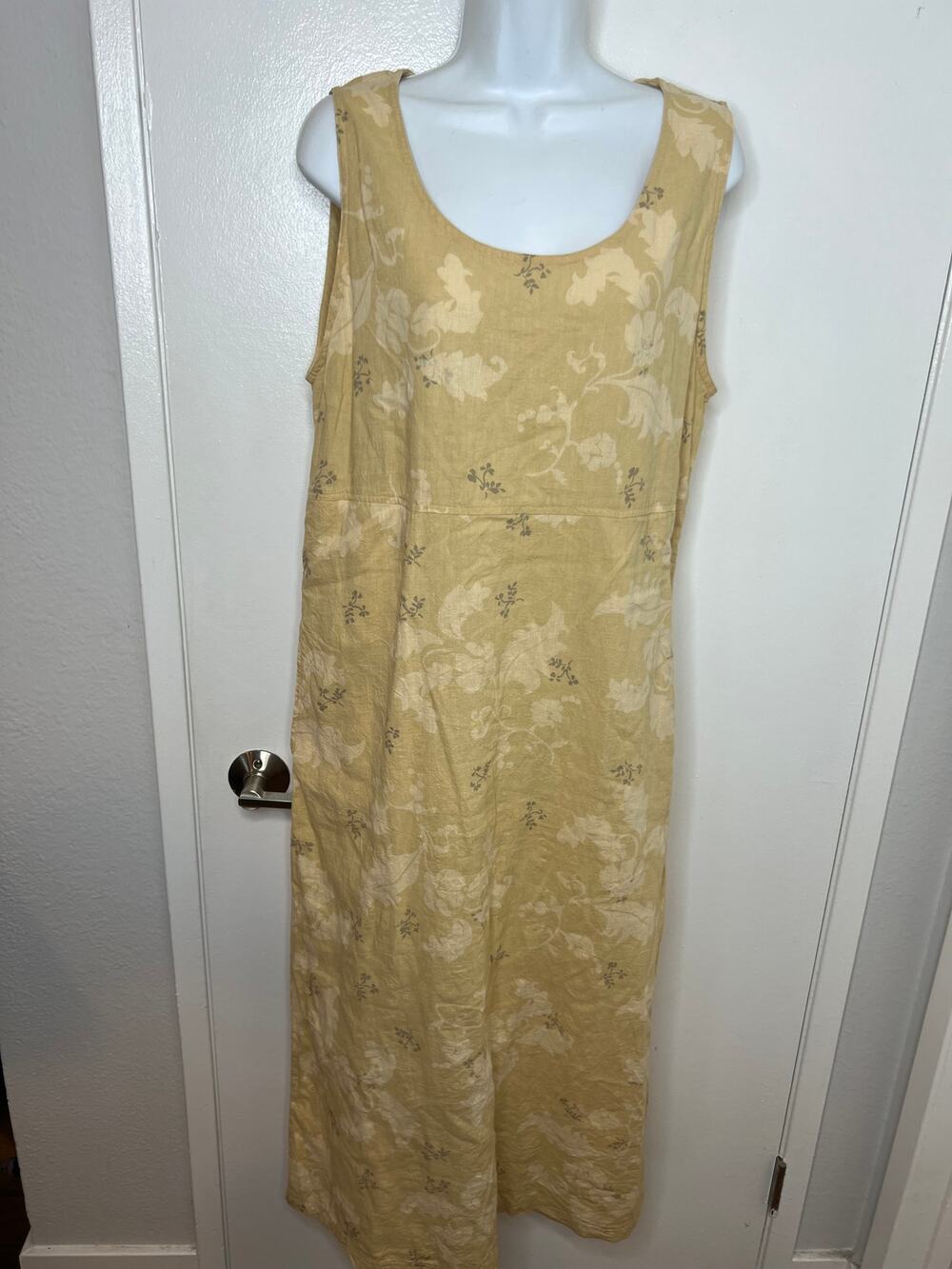 TravelSmith Women's Linen Blend Lagenlook Maxi Dress Beige Floral ~ Size S